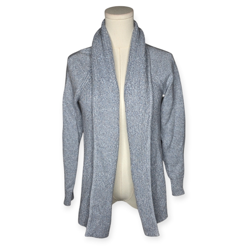 L.L.Bean Blue Heather Cotton Shawl Collar Open Cardigan Sweater Women Small